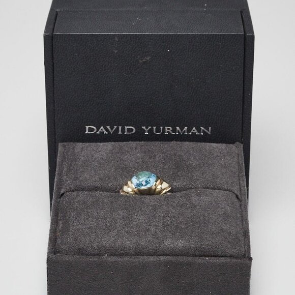 David Yurman 14K Gold Sterling Silver and Blue Topaz Capri Cocktail Ring Size 6 - Picture 2 of 5